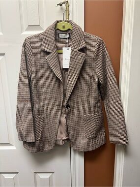 Elleven Brown Multi Checked Single-Button Blazer